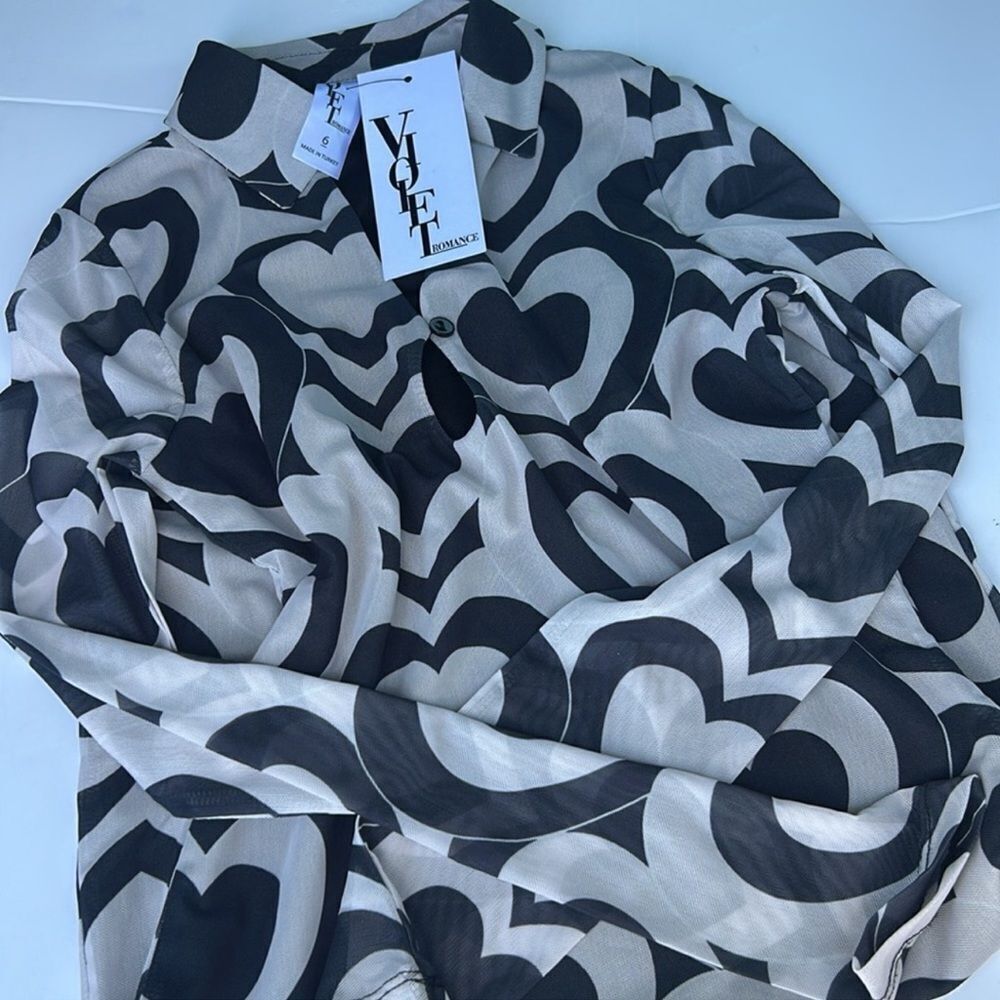 NWT ASOS | Violet Romance | Collared Mesh Mini Dress in Heart Print - Picture 5 of 8